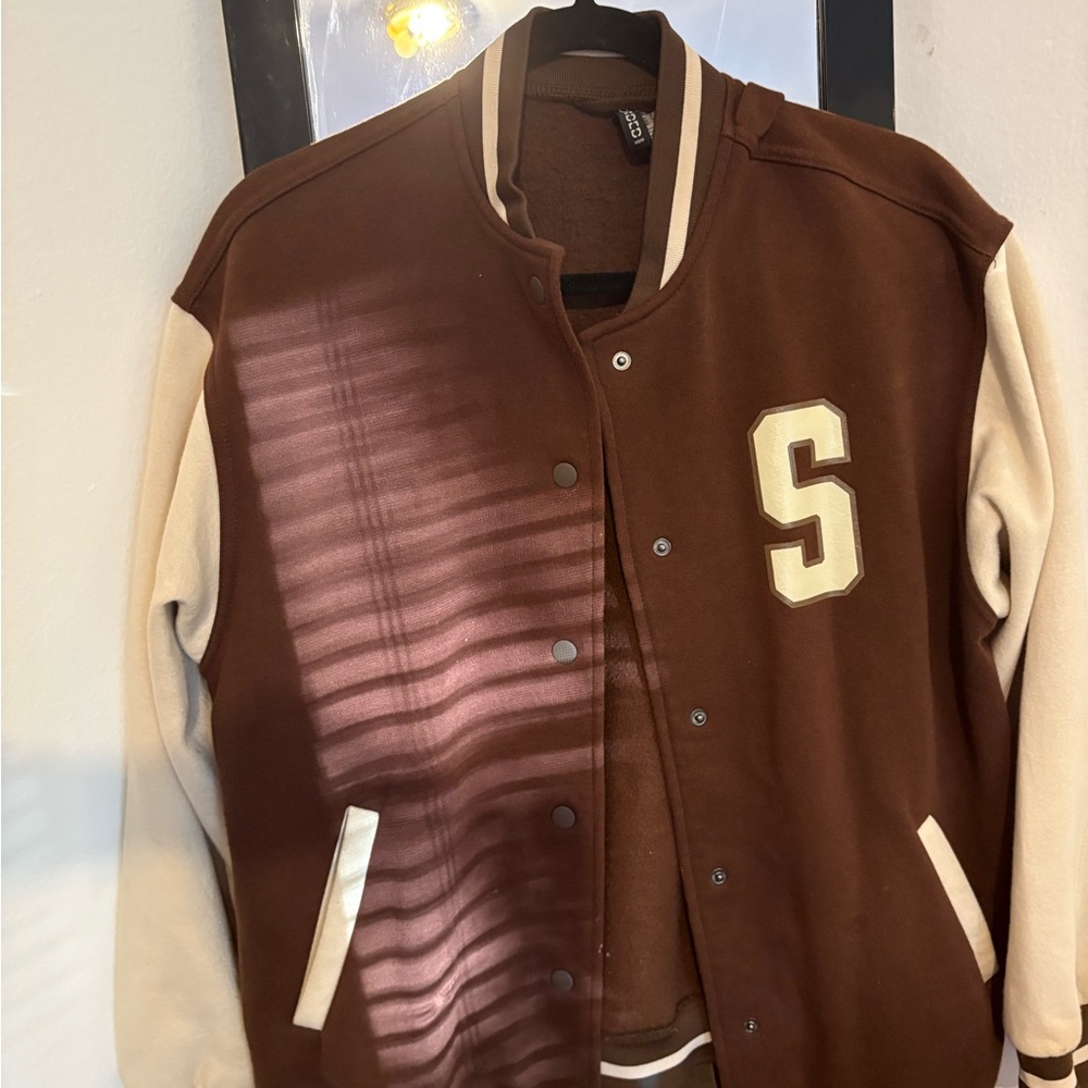 H&M Brown and Cream Varsity Jacket